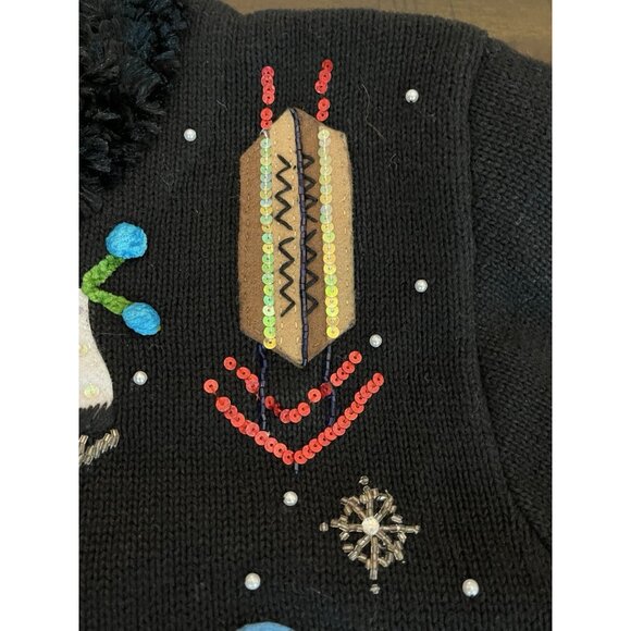 Vintage Berek Ugly Christmas Sweater Size Large Winter Ski Ice Skate Embellished - Picture 11 of 12